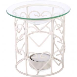 Oil Burner Metal - White With A Heart Design