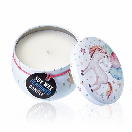 Soy Wax Scented Candle - Unicorns - Moonstone Fragrance - Tin Design 01