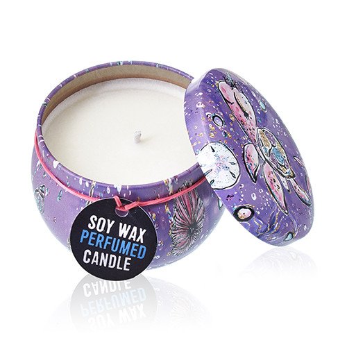 Soy Wax Scented Candle - Sea life - Raspberry Fragrance - Tin Design 02