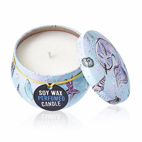 Soy Wax Scented Candle - Sea life - Raspberry Fragrance - Tin Design 03