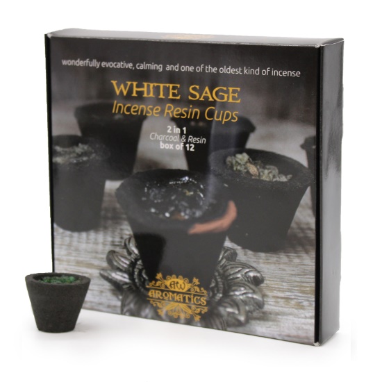 White Sage Resin Incense Cups - Box of 12 - White Sage Granules
