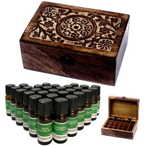 24 Of Our Best Selling 10ml Pure Essential Oils - Plus One Aromatherapy Storage Box (Mango Wood Box)