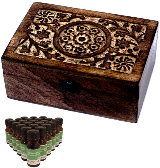 24 Of Our Best Selling 10ml Pure Essential Oils - Plus One Aromatherapy Storage Box (Mango Wood Box) 