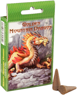 Golden Mountain Dragon Incense Cones by Anne Stokes