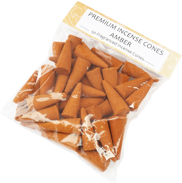Amber Indian Incense Cones (Pack of 50)