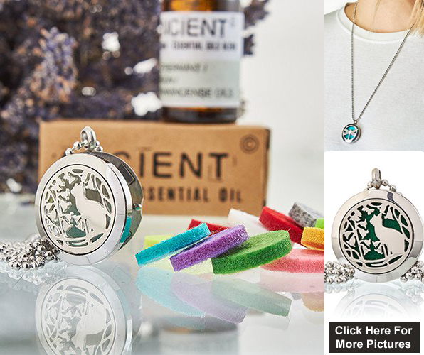 Aromatherapy Diffuser Necklace - Cat and Flowers
