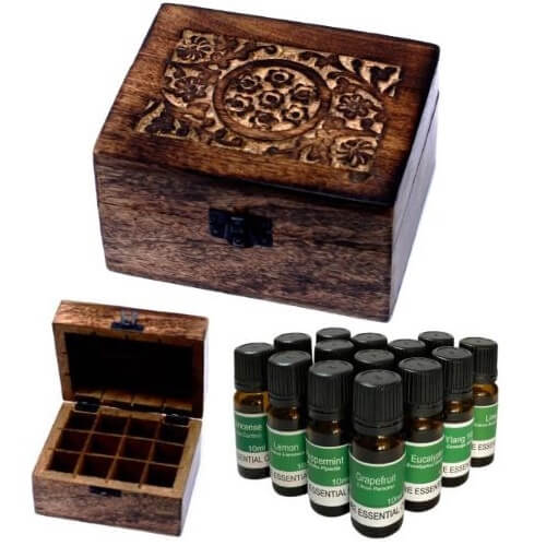 12 Of Our Best Selling 10ml Pure Essential Oils - Plus One Aromatherapy Storage Box (Mango Wood Box)