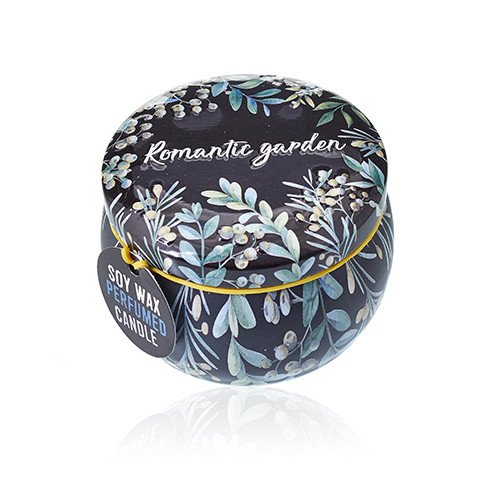Soy Wax Scented Candle - Romantic Garden - Tea and Rose Fragrance - Tin Design 01