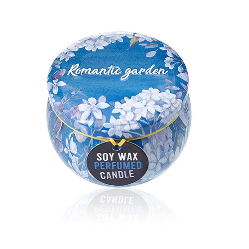Soy Wax Scented Candle - Romantic Garden - Tea and Rose Fragrance - Tin Design 02