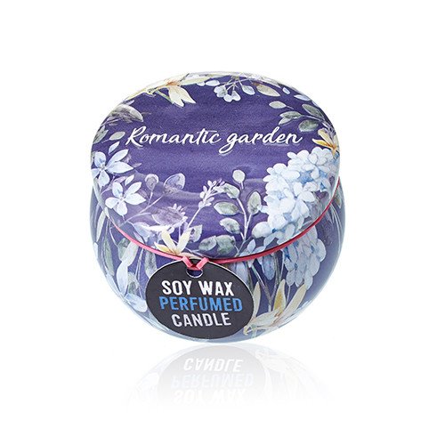 Soy Wax Scented Candle - Romantic Garden - Tea and Rose Fragrance - Tin Design 03