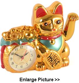 Gold money cat clock