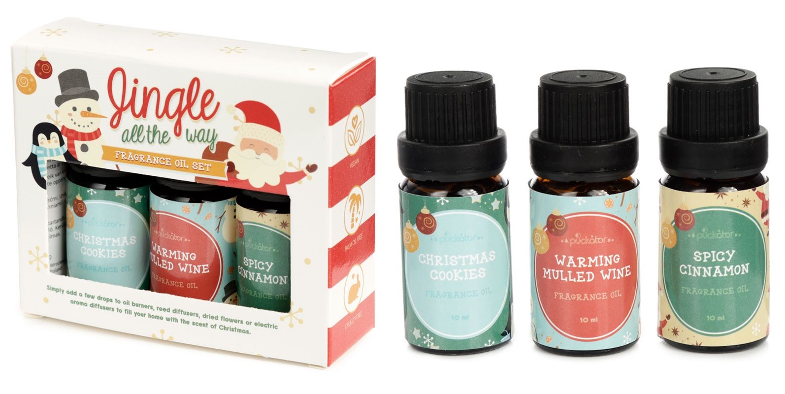 Set of Christmas Fragrance Oils - Spicy Cinnamon, Warming Mulled Wine, Christmas Cookie - Set of 3 Oils