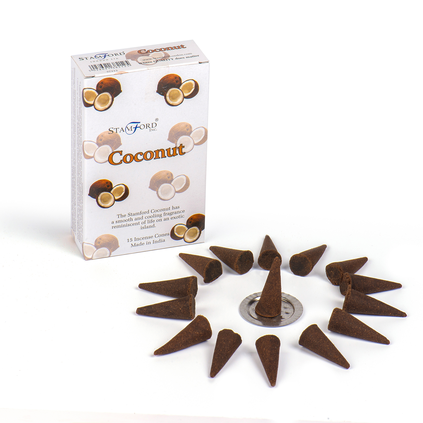 Coconut Stamford Incense Cones and Metal Holder