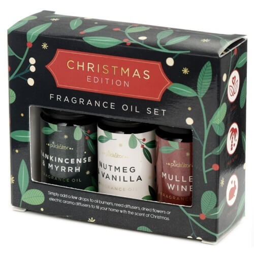Fragrance Oils For Christmas Set - Mulled Wine, Nutmeg & Vanilla, Frankincense & Myrrh - Set of 3 Oils