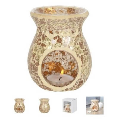 Gold Crackle Glass Mosaic Aromatherapy Oil Burner