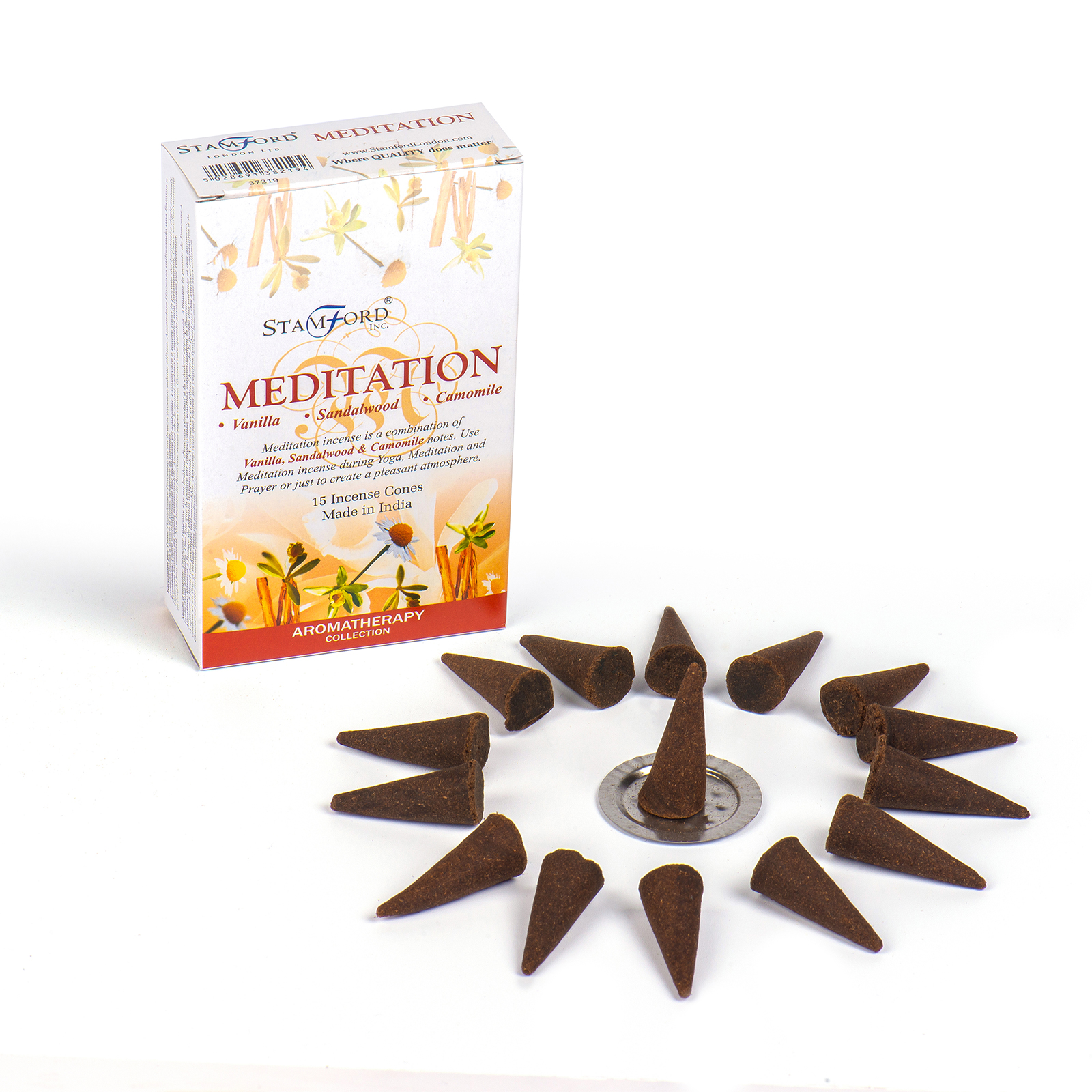 Meditation Stamford Incense Cones and Metal Holder