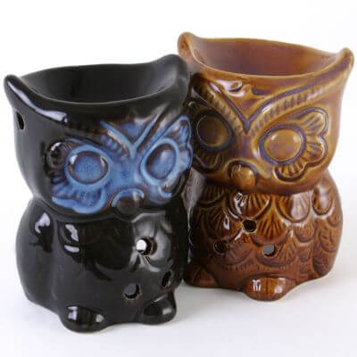 Owl Tea Light Candle Oil Burner - Black and Blue Colour
