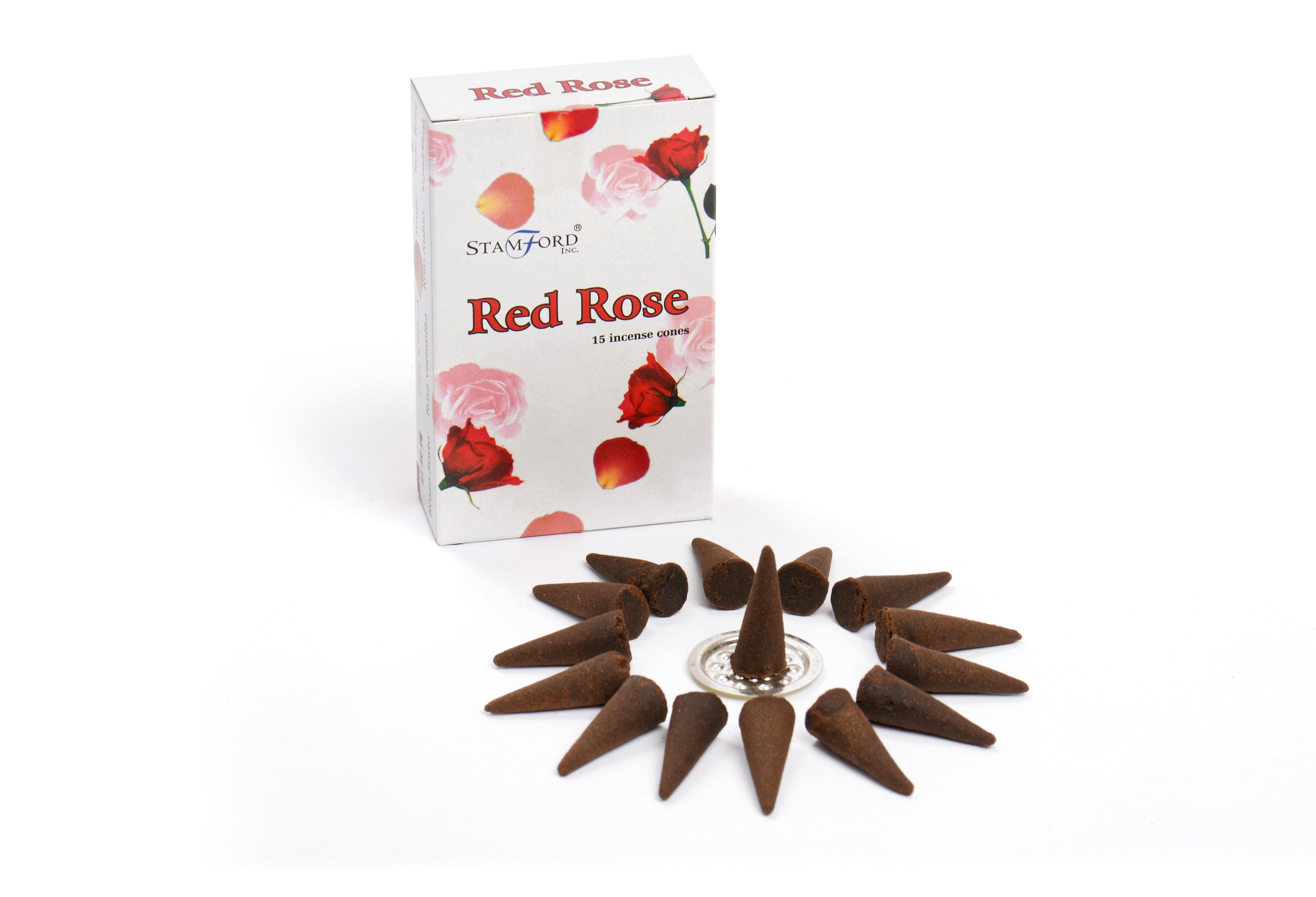 Red Rose Stamford Incense Cones and Metal Holder