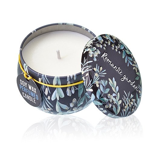 Soy Wax Art Tin Candle - Romantic Garden - Tea and Rose Fragrance (Tin Design 01)