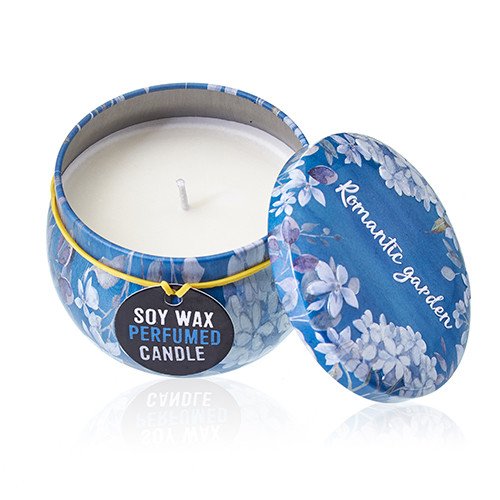 Soy Wax Art Tin Candle - Romantic Garden - Tea and Rose Fragrance (Tin Design 02)