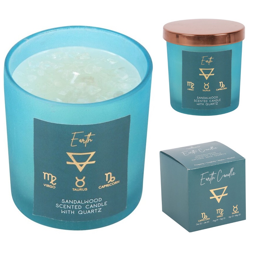 Scented | Sandalwood Candle | Fragranced | With Quartz Crystal Chips 
