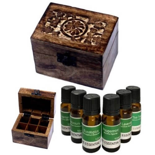 6 Of Our Best Selling 10ml Pure Essential Oils - Plus One Aromatherapy Storage Box **Set A (Mango Wood Aromatherapy Box) 