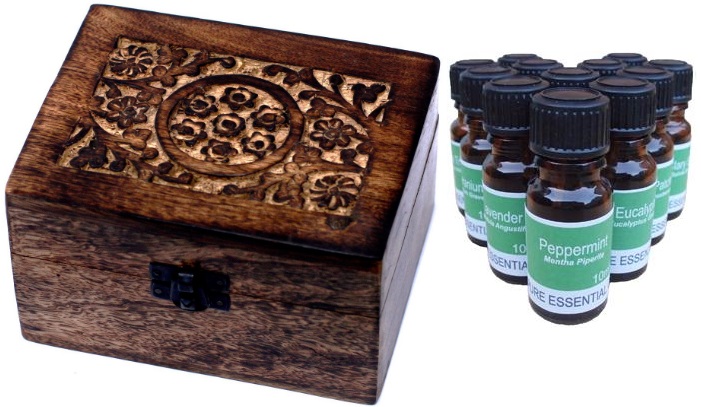 12 Of Our Best Selling 10ml Pure Essential Oils - Plus One Aromatherapy Storage Box (Mango Wood Box) 