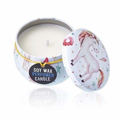 Soy Wax Art Tin Candle - Unicorns - Moonstone Fragrance (Tin Design 03)