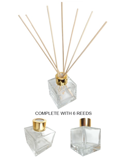 1 x Empty Square Reed Diffuser Bottle (With Gold Lid)