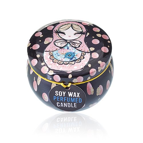 Soy Wax Scented Candle - Russian Dolls - Dolly Blue Fragrance - Tin Design 03