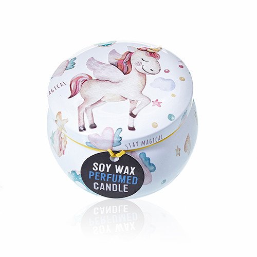 Soy Wax Scented Candle - Unicorns - Moonstone Fragrance - Tin Design 02