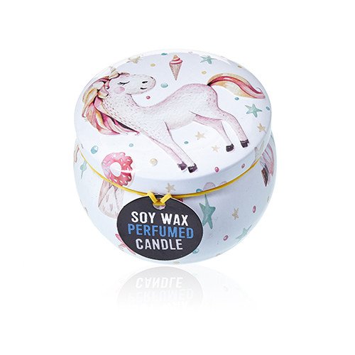 Soy Wax Scented Candle - Unicorns - Moonstone Fragrance - Tin Design 03
