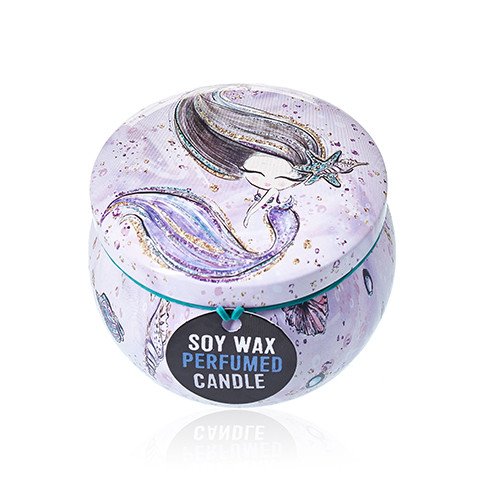 Soy Wax Scented Candle - Sea life - Raspberry Fragrance - Tin Design 01