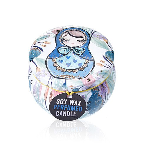 Soy Wax Scented Candle - Russian Dolls - Dolly Blue Fragrance - Tin Design 01