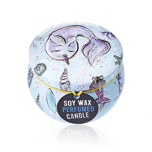Soy Wax Scented Candle - Sea life - Raspberry Fragrance - Tin Design 03