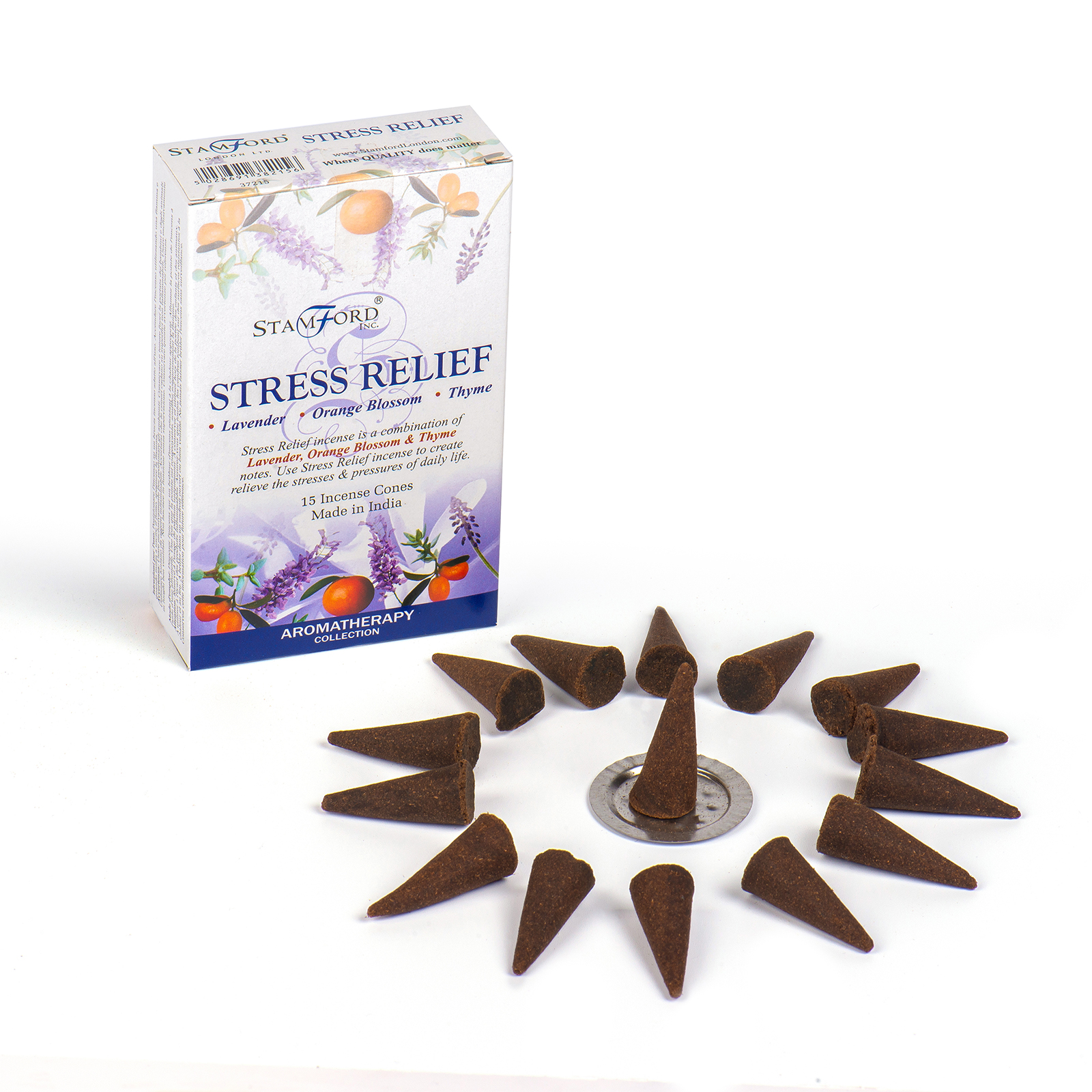 Stress Relief Stamford Incense Cones and Metal Holder