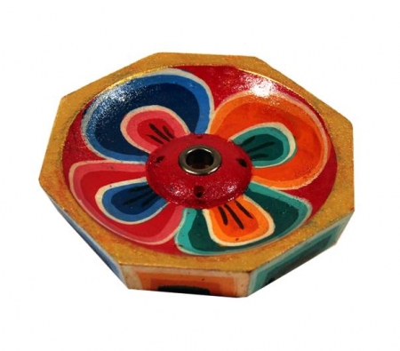 Tibetan Incense stick burner - Lotus varnished wood