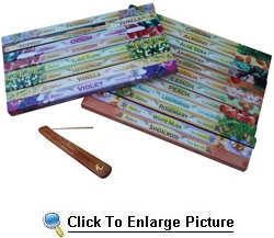 20 Packs of Tulasi Incense Sticks Plus One 10 Inch Wooden Ash Catcher