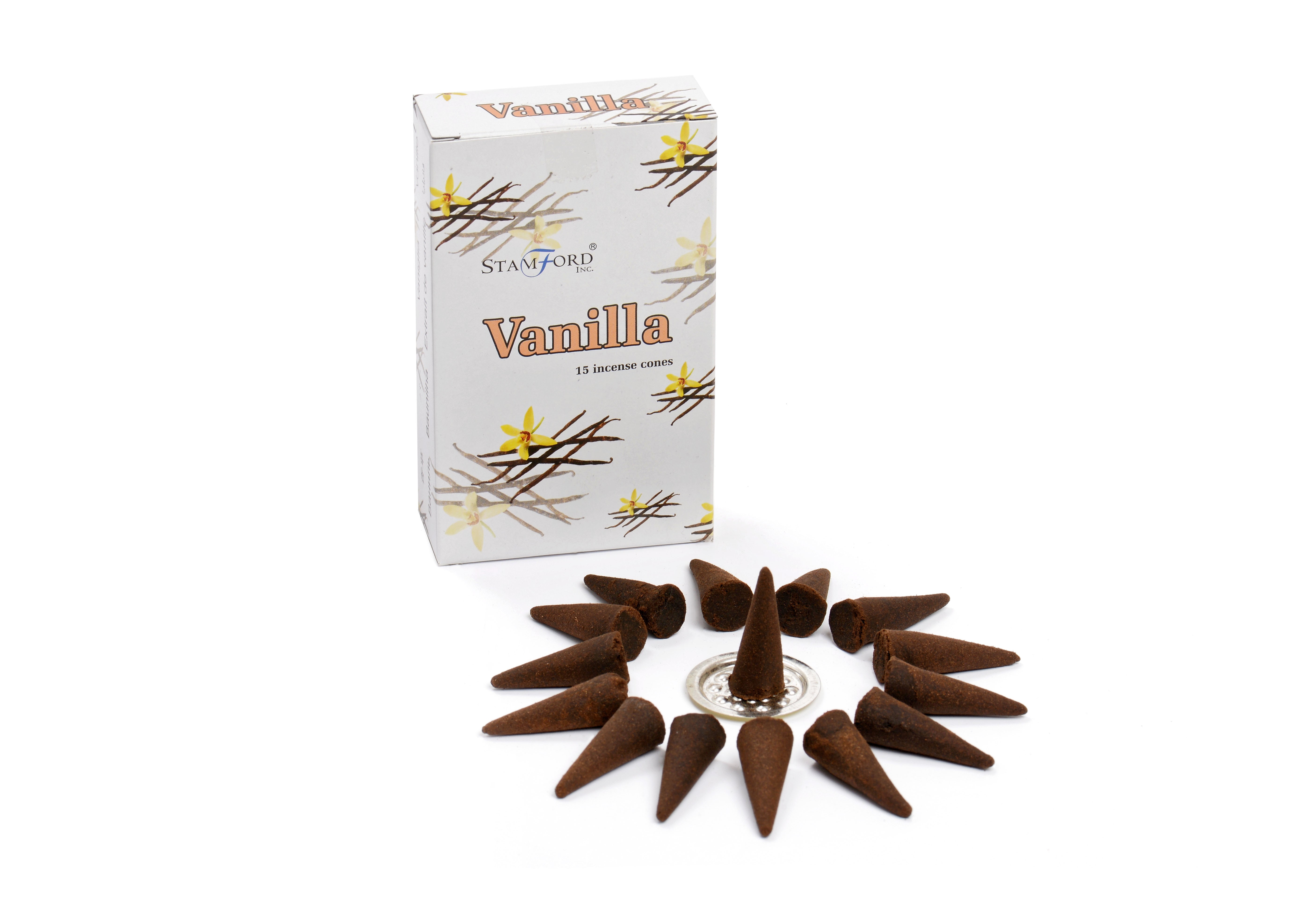 Vanilla Stamford Incense Cones and Metal Holder
