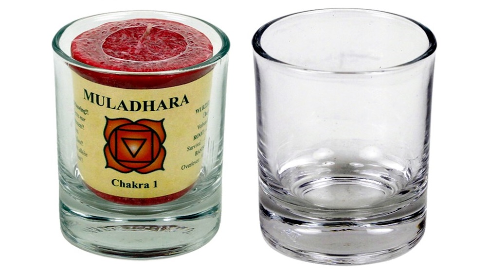 Glasses for Chakra and Chill-out perfumed votive candles above (Votive Candle Holder)