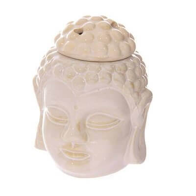 White Crackle Glaze Thai Buddha Head Ceramic Oil Burner