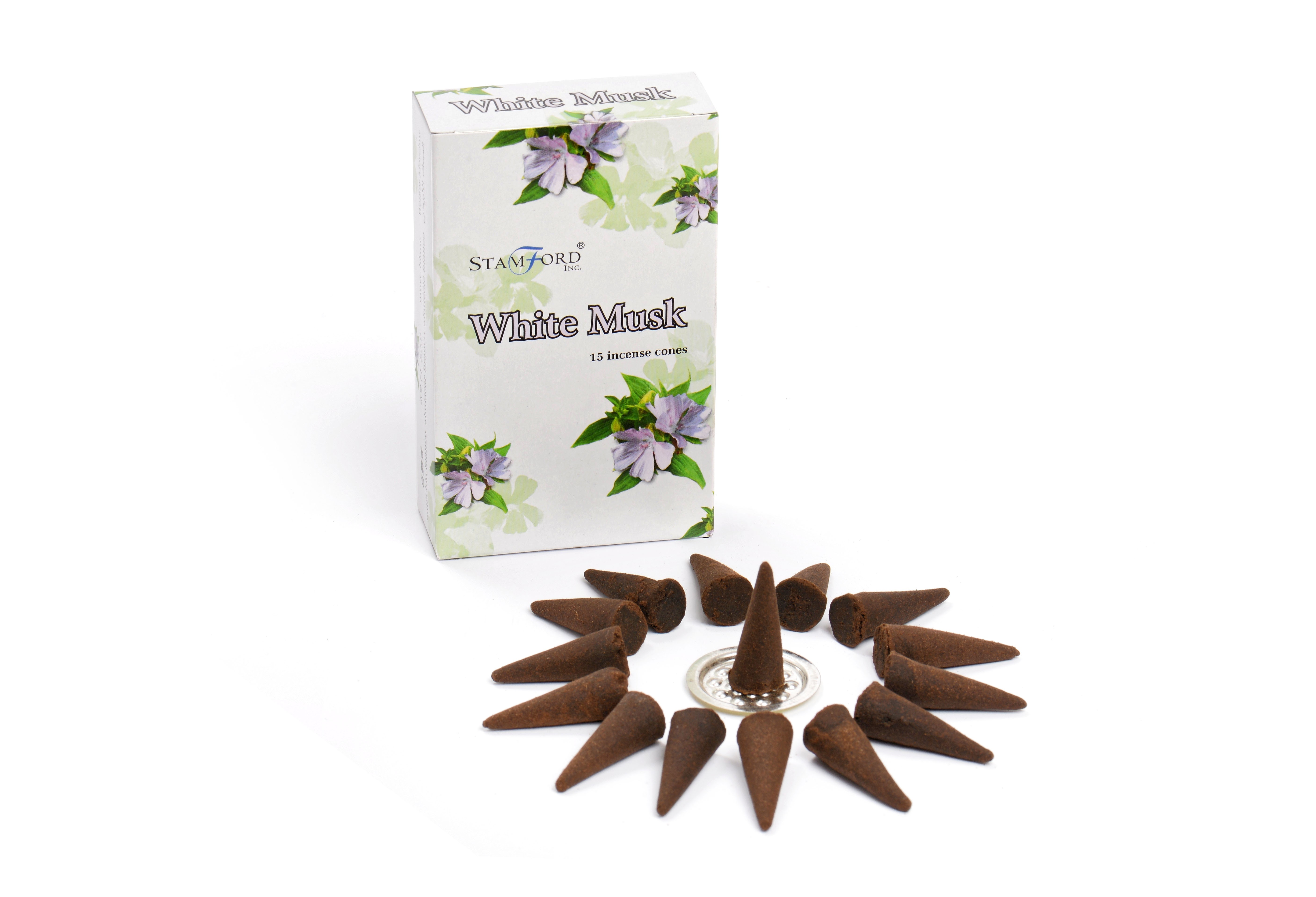 White Musk Stamford Incense Cones and Metal Holder