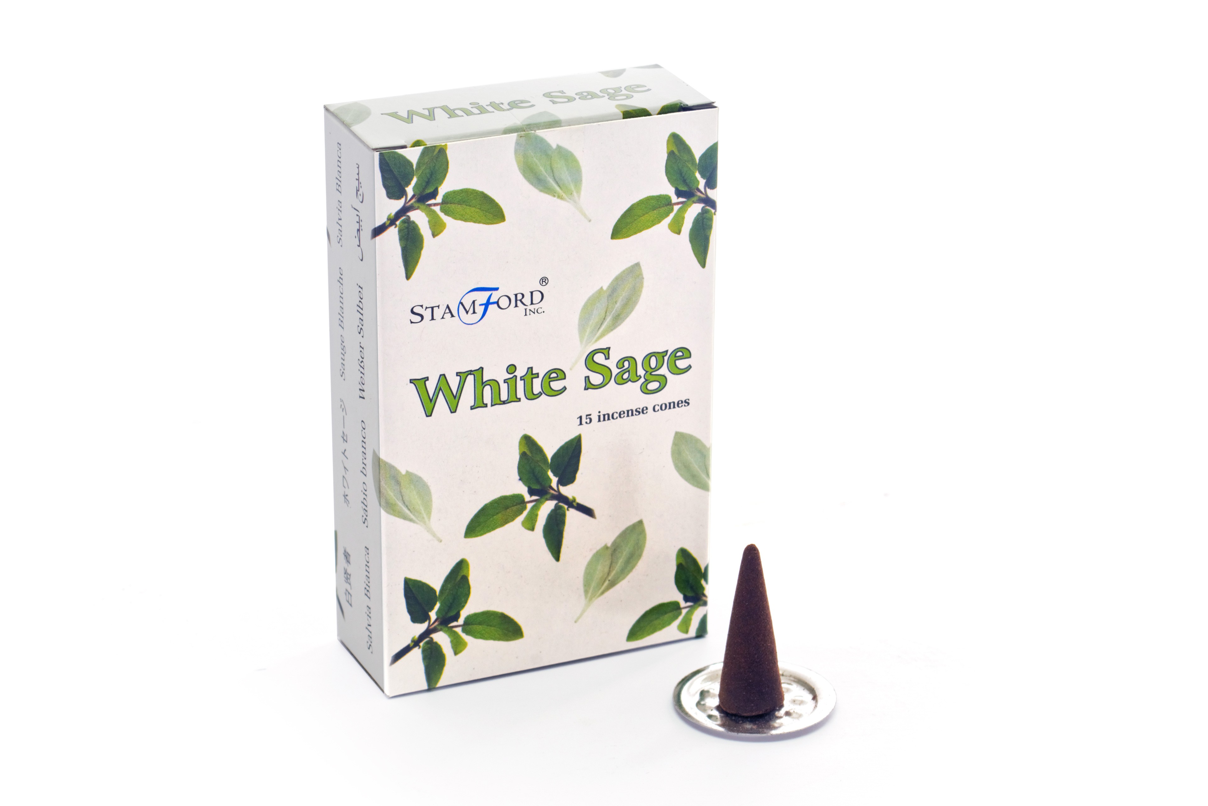 White Sage Stamford Incense Cones and Metal Holder